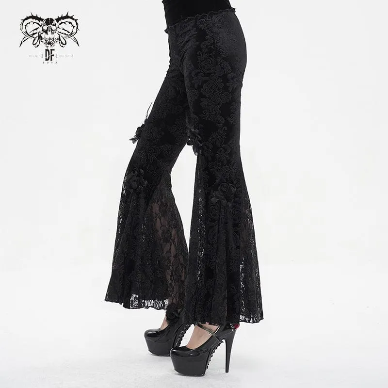 Damen-Gothic-Leggings mit Blumenprägung, Splice und ausgestellter Spitze