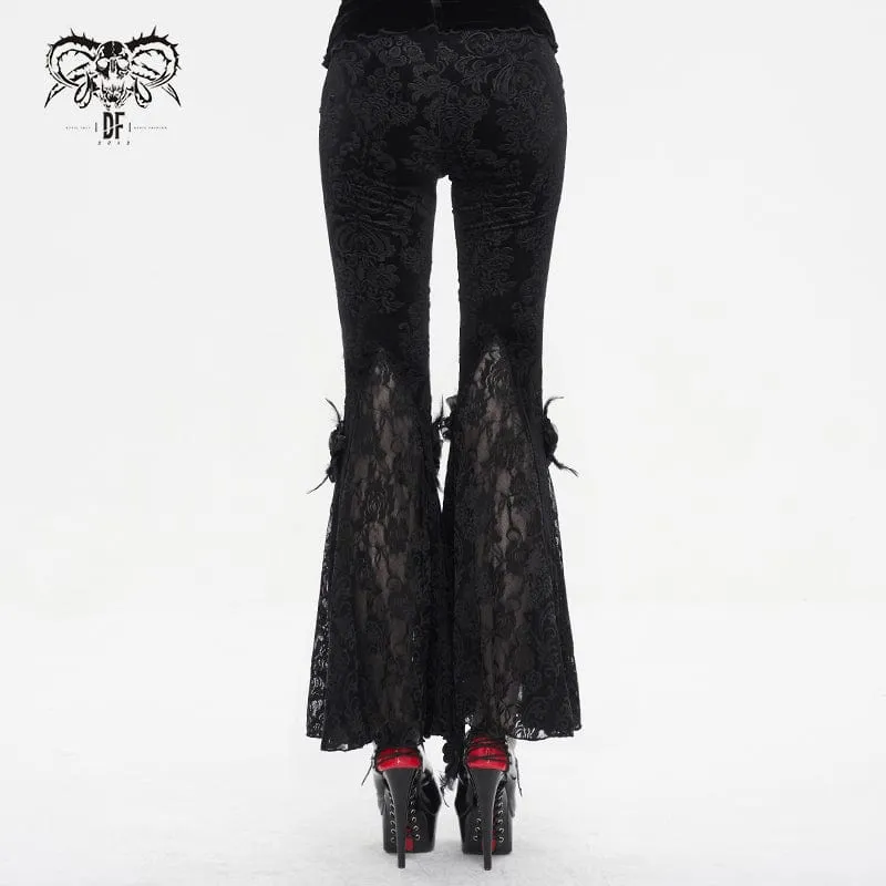Damen-Gothic-Leggings mit Blumenprägung, Splice und ausgestellter Spitze