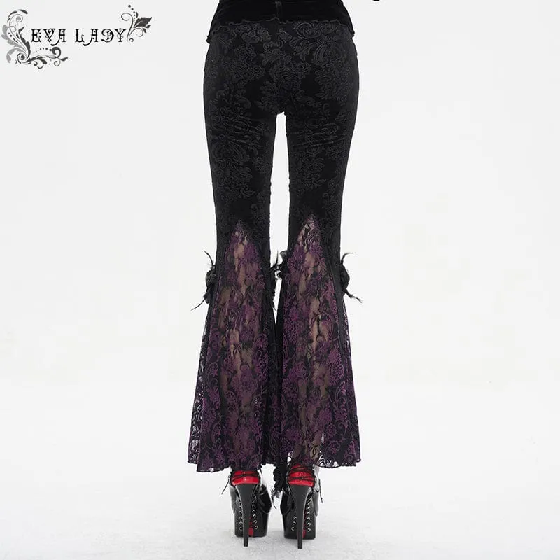 Damen-Gothic-Leggings mit Blumenprägung, Splice und ausgestellter Spitze