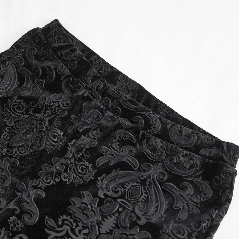 Damen-Gothic-Leggings mit Blumenprägung, Splice und ausgestellter Spitze