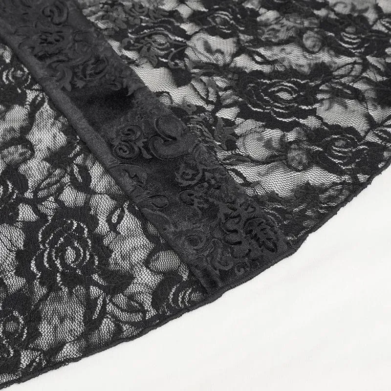 Damen-Gothic-Leggings mit Blumenprägung, Splice und ausgestellter Spitze