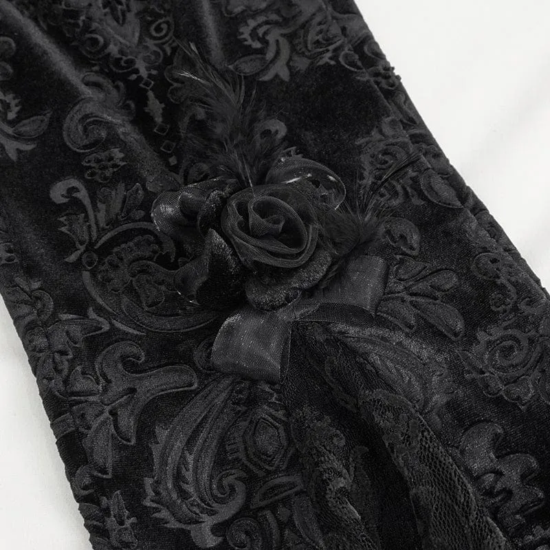 Damen-Gothic-Leggings mit Blumenprägung, Splice und ausgestellter Spitze