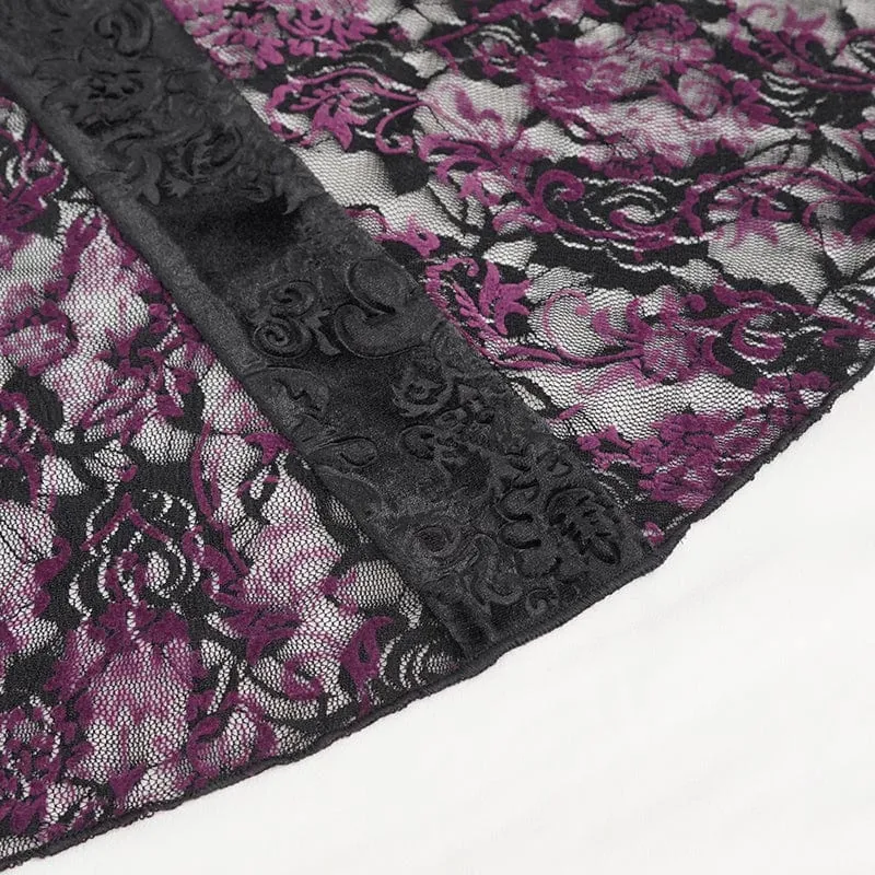 Damen-Gothic-Leggings mit Blumenprägung, Splice und ausgestellter Spitze