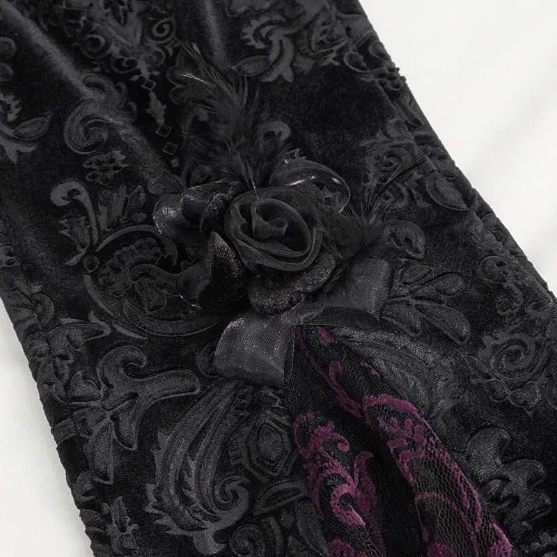 Damen-Gothic-Leggings mit Blumenprägung, Splice und ausgestellter Spitze