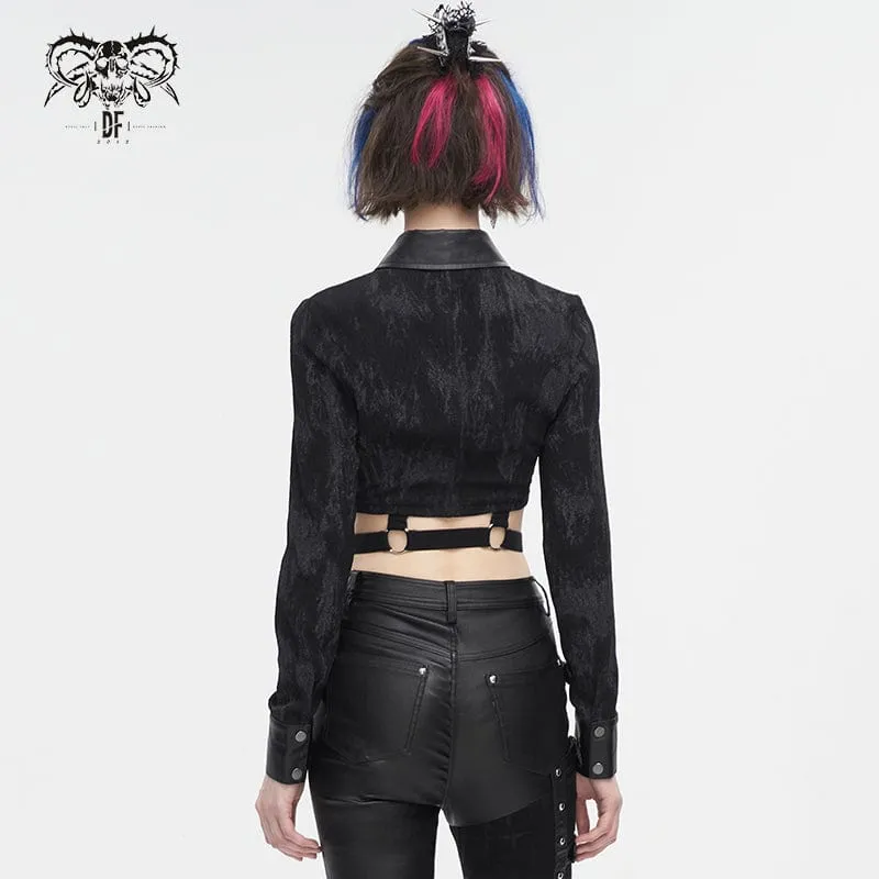 Punk-Crop-Top mit Umlegekragen und Cutout und Nieten für Damen