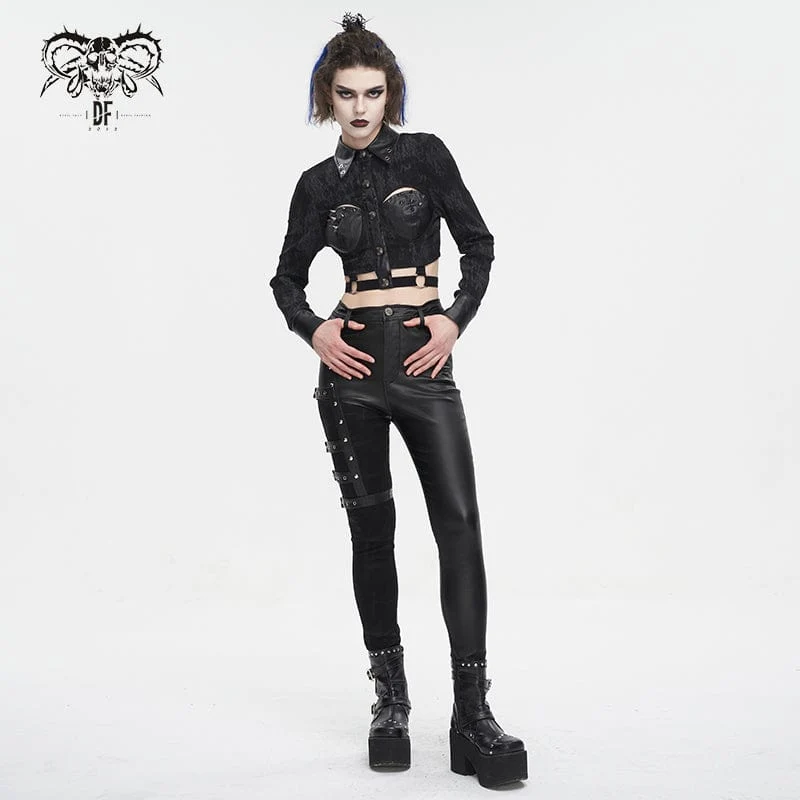 Punk-Crop-Top mit Umlegekragen und Cutout und Nieten für Damen