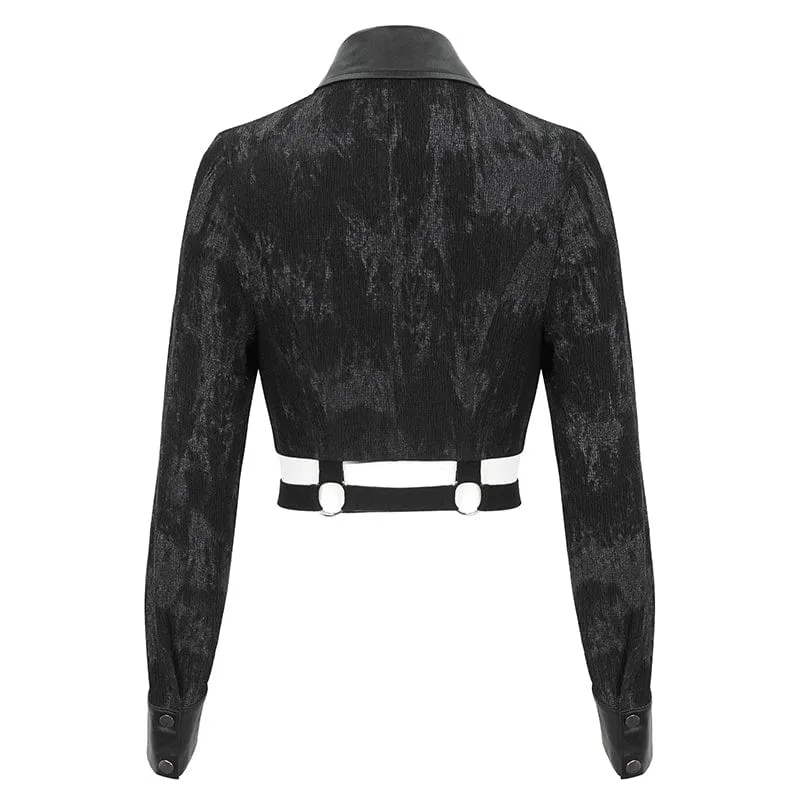 Punk-Crop-Top mit Umlegekragen und Cutout und Nieten für Damen