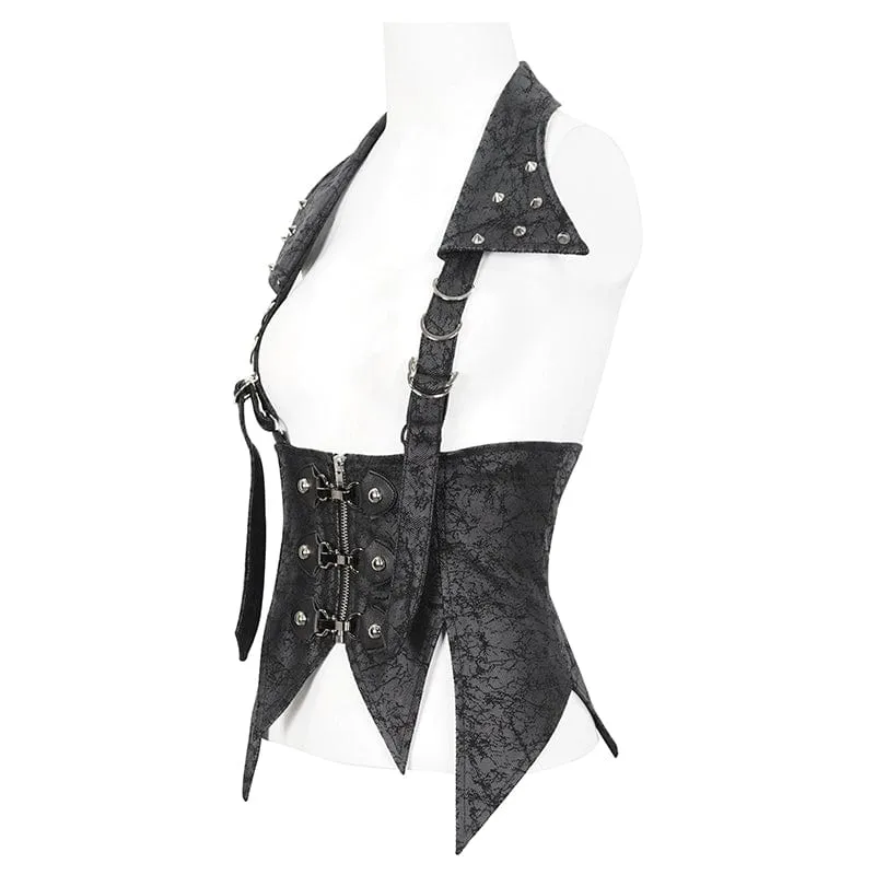 Unregelmäßige Gothic-Schnürweste für Damen mit abnehmbarem Kragen