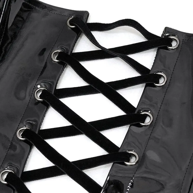 Damen Punk Lace Splice Lackleder Vollbrustkorsett Schwarz