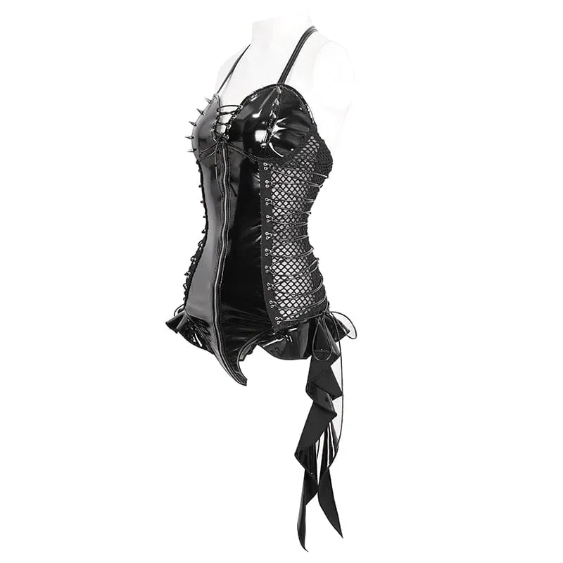 Gothic-Body mit Neckholder und Rüschen für Damen