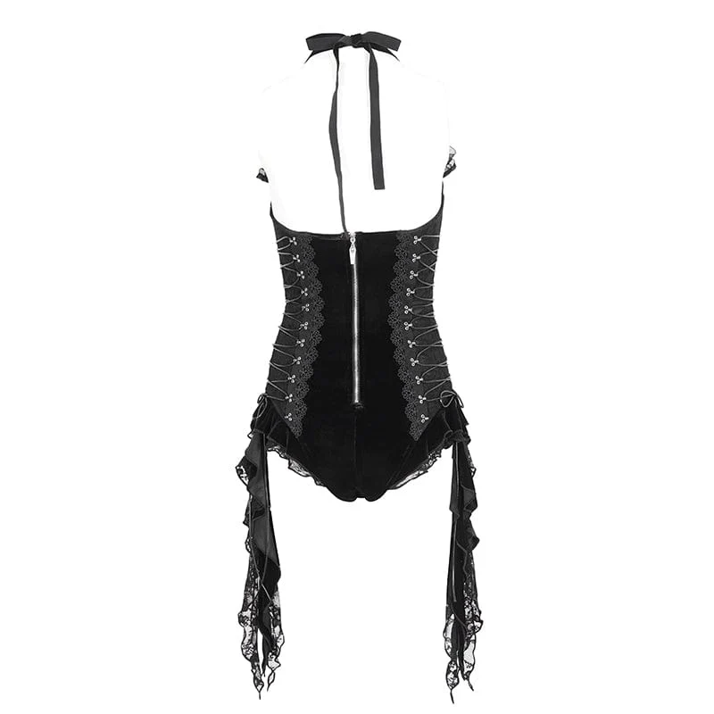 Gothic-Body mit Neckholder und Rüschen für Damen
