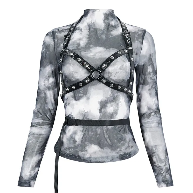 Damen-Punk-Batik-Langarmshirt mit Trägern