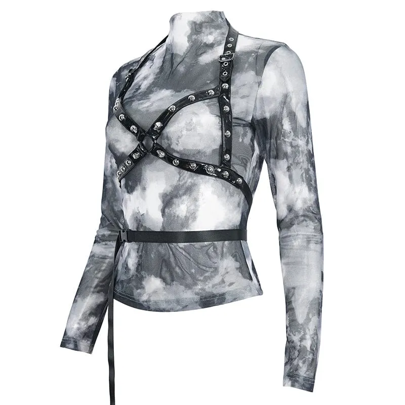 Damen-Punk-Batik-Langarmshirt mit Trägern