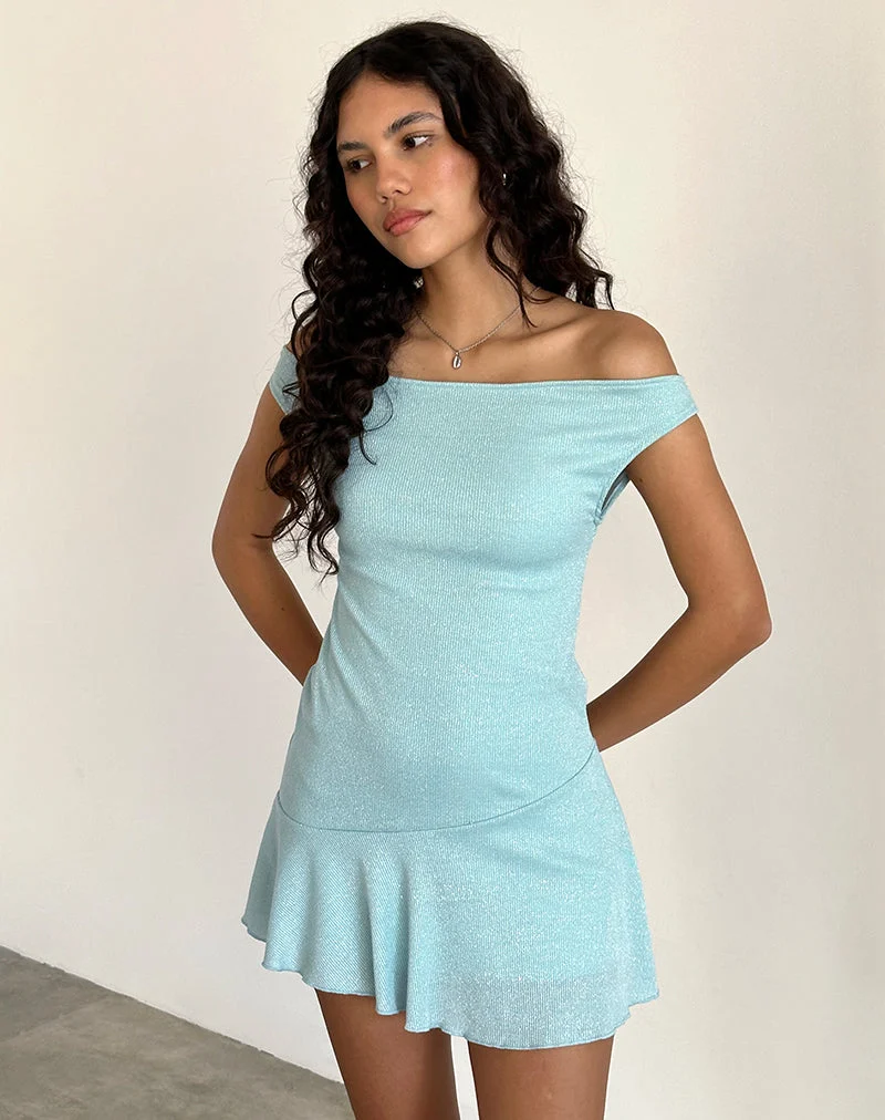 Cynthia Minikleid aus schimmernder Rippe in Hellblau