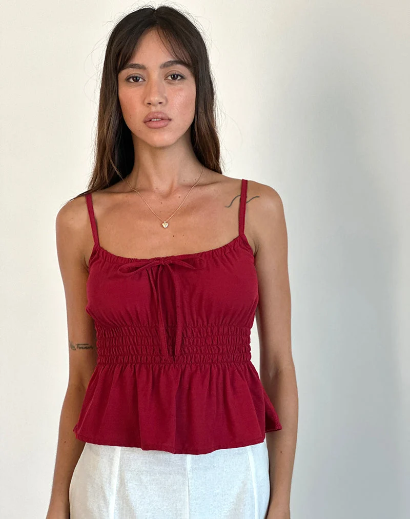Lyncia Tie Front Cami Top in Adrenalin Rot