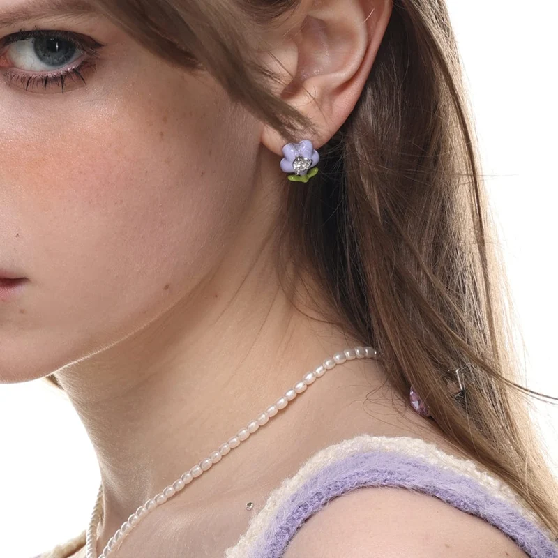 Damen-Ohrringe „Lolita“ mit bunten Tulpen und Diamanten