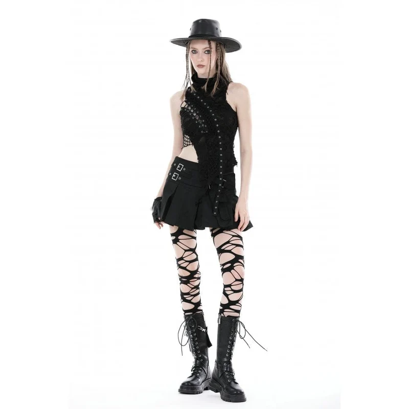 Punk-Tanktop mit unregelmäßigem Rollkragen und Rissen für Damen