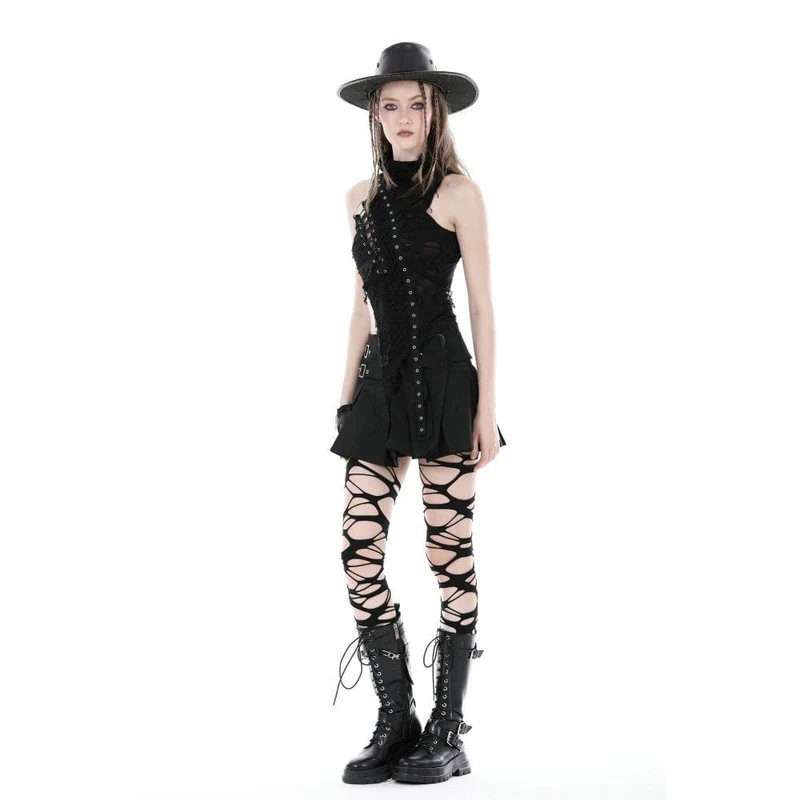 Punk-Tanktop mit unregelmäßigem Rollkragen und Rissen für Damen