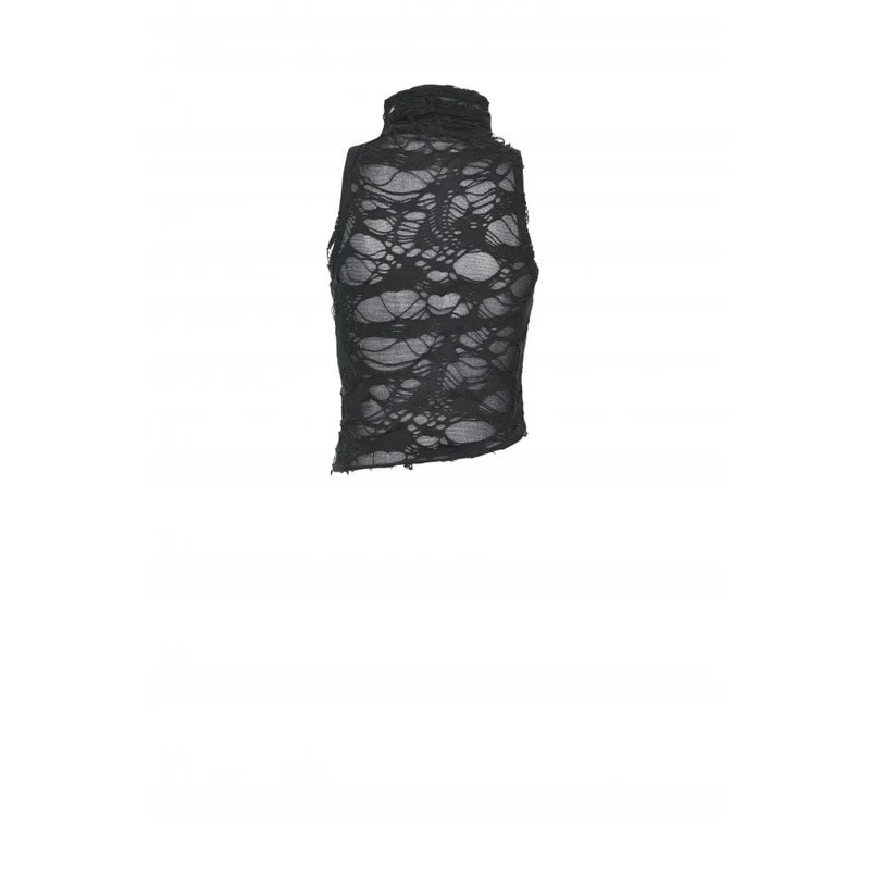 Punk-Tanktop mit unregelmäßigem Rollkragen und Rissen für Damen