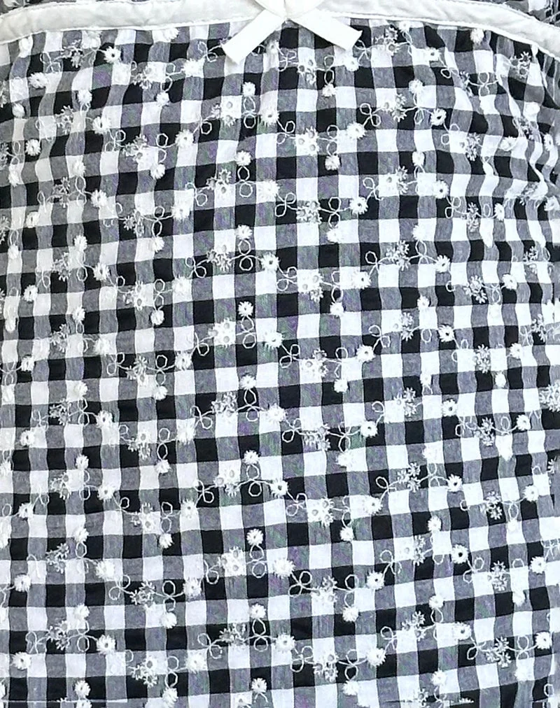 Corla Minikleid aus schwarzem Gingham mit Blumenmuster