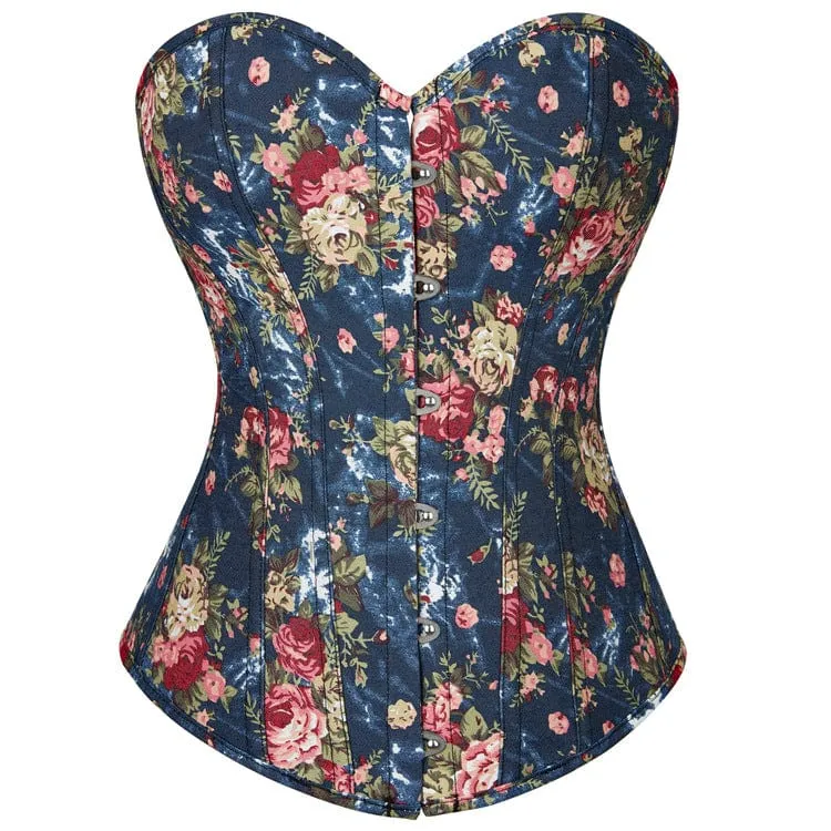 Damen Gothic-Vollbrustkorsett mit Blumenmuster
