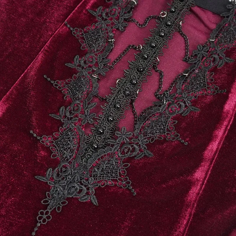 Damen-Hochzeitskleid im Gothic-Stil mit tiefem Ausschnitt und Spitzensaum in Rot