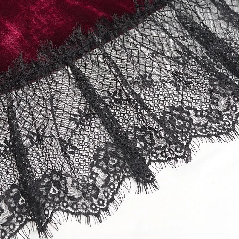 Damen-Hochzeitskleid im Gothic-Stil mit tiefem Ausschnitt und Spitzensaum in Rot