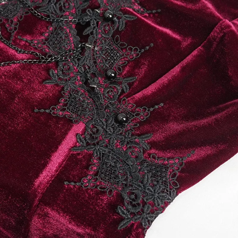 Damen-Hochzeitskleid im Gothic-Stil mit tiefem Ausschnitt und Spitzensaum in Rot
