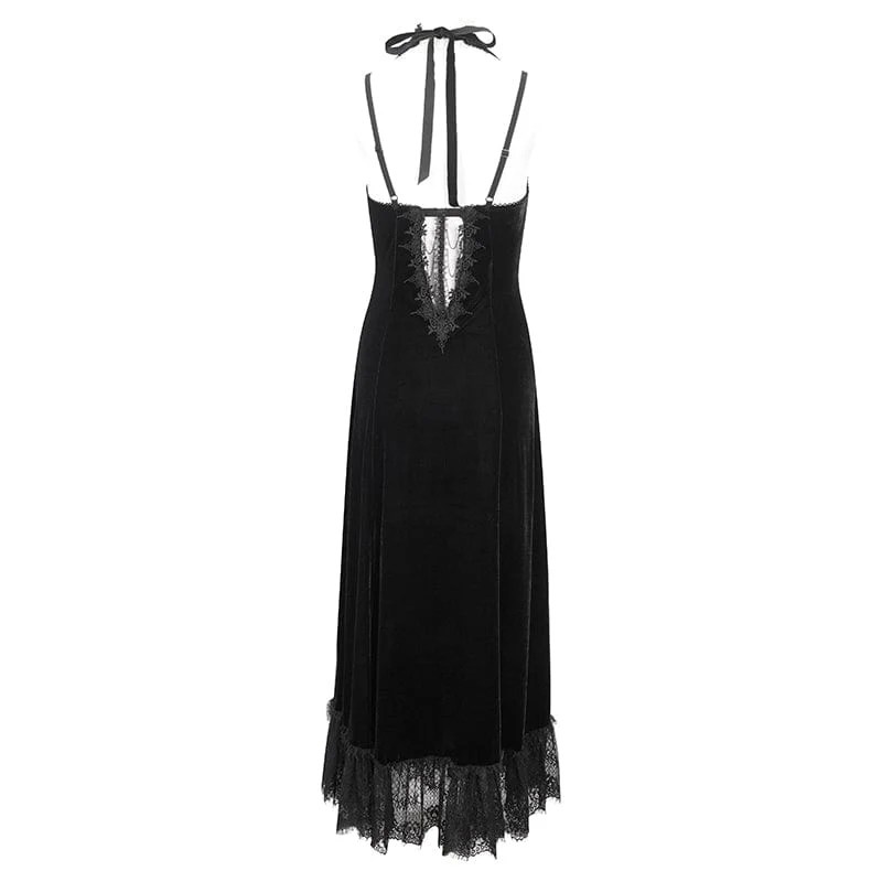 Schwarzes Gothic-Brautkleid mit tiefem Ausschnitt, Schnürung und Spitzenbesatz