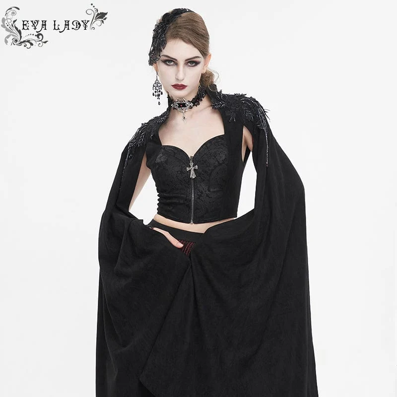 Damen-Hemd im Gothic-Stil mit Stehkragen und Blumenstickerei