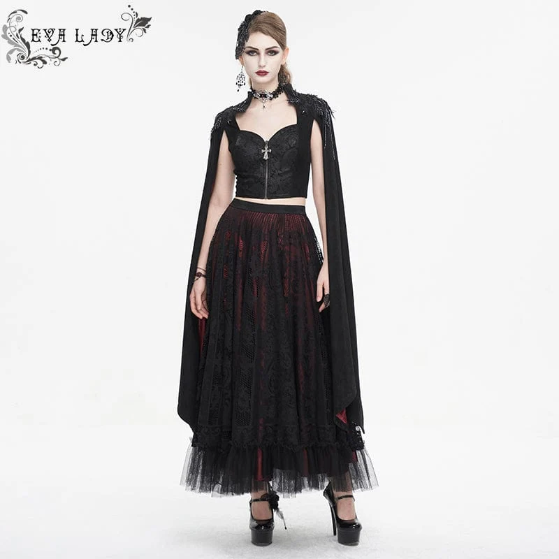 Damen-Hemd im Gothic-Stil mit Stehkragen und Blumenstickerei