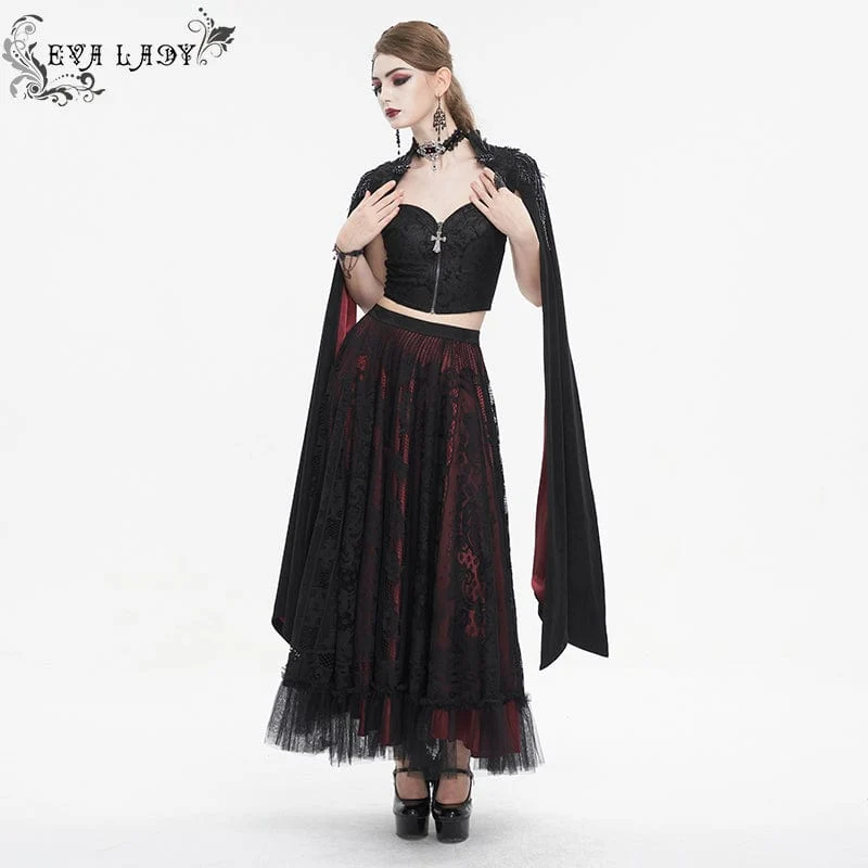 Damen-Hemd im Gothic-Stil mit Stehkragen und Blumenstickerei