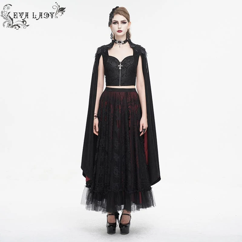 Damen-Hemd im Gothic-Stil mit Stehkragen und Blumenstickerei