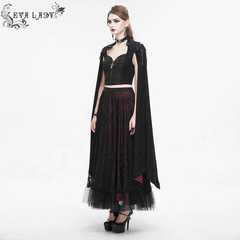 Damen-Hemd im Gothic-Stil mit Stehkragen und Blumenstickerei