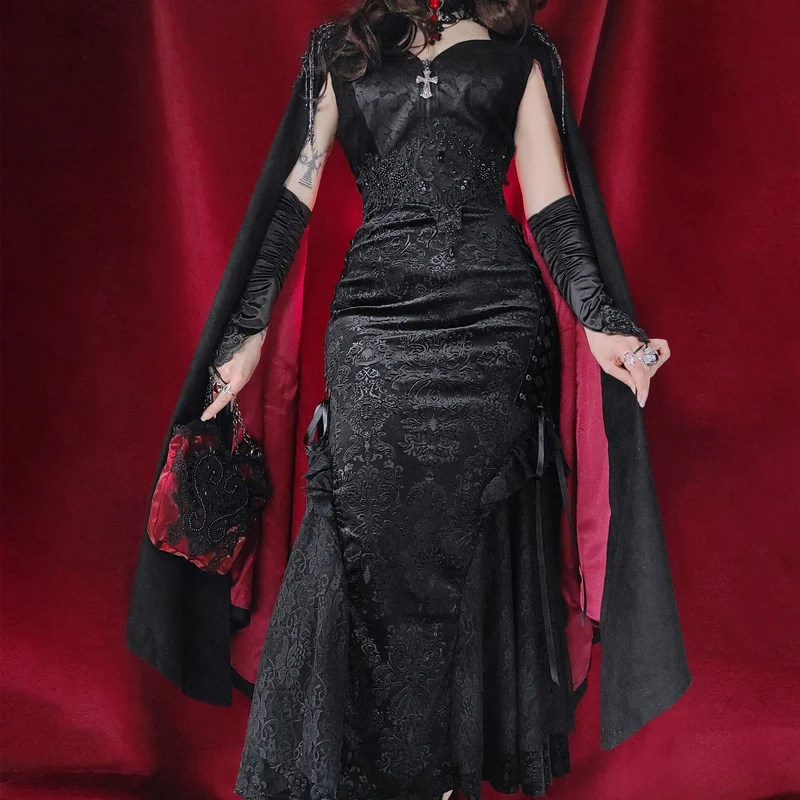 Damen-Hemd im Gothic-Stil mit Stehkragen und Blumenstickerei