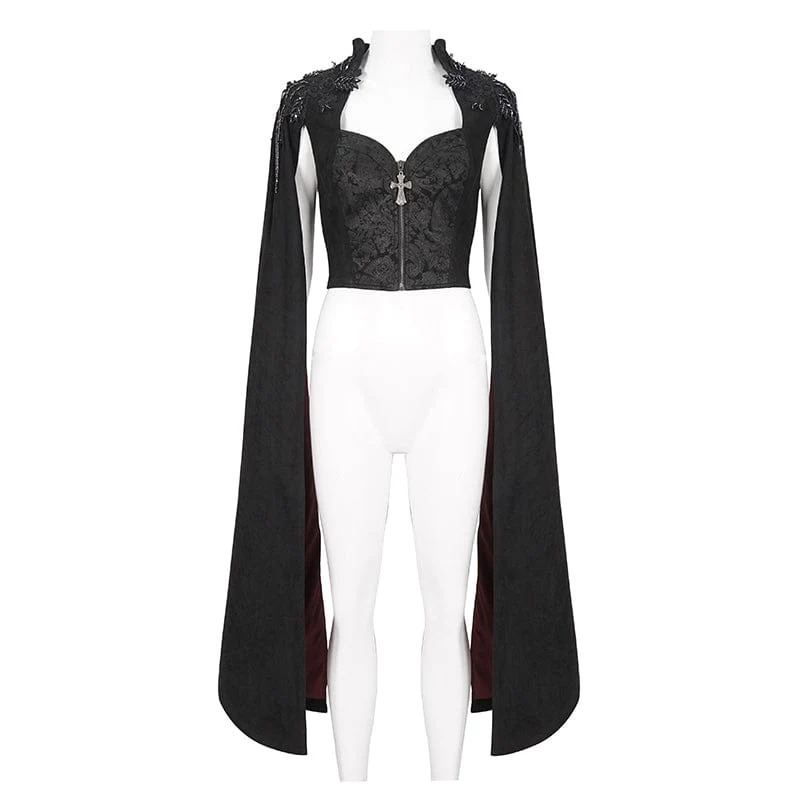 Damen-Hemd im Gothic-Stil mit Stehkragen und Blumenstickerei