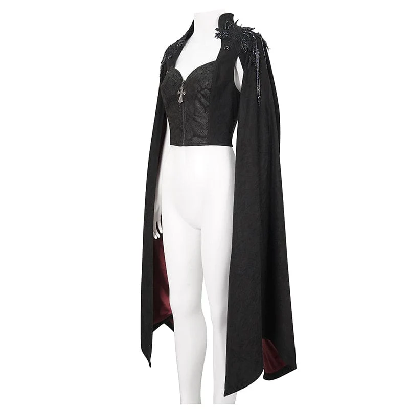Damen-Hemd im Gothic-Stil mit Stehkragen und Blumenstickerei