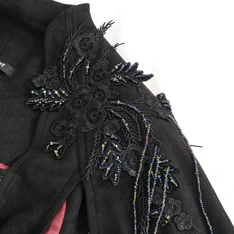Damen-Hemd im Gothic-Stil mit Stehkragen und Blumenstickerei