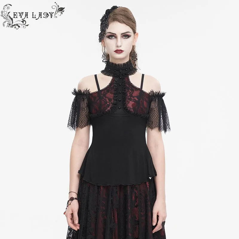 Gothic schulterfreies Spitzenspleißhemd für Damen