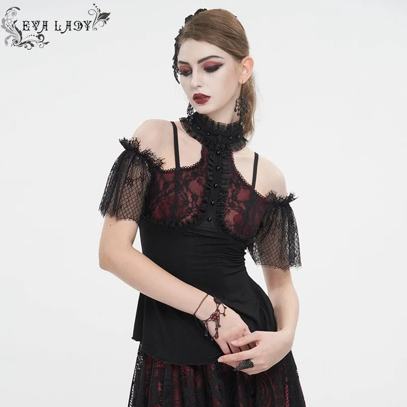 Gothic schulterfreies Spitzenspleißhemd für Damen