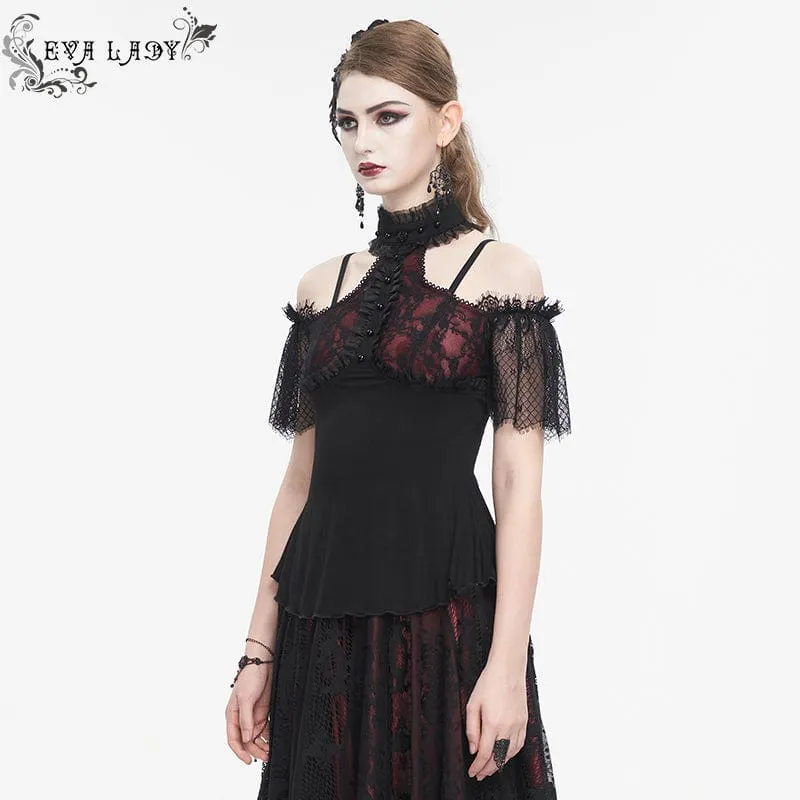 Gothic schulterfreies Spitzenspleißhemd für Damen