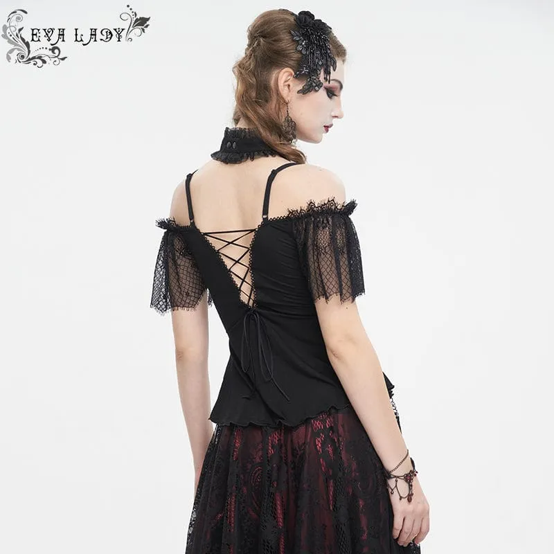 Gothic schulterfreies Spitzenspleißhemd für Damen