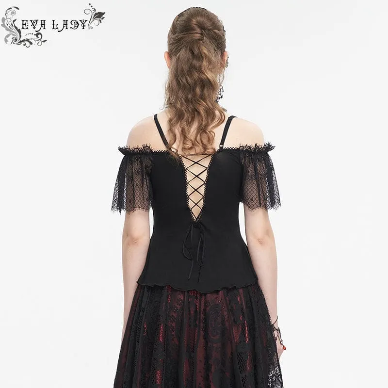 Gothic schulterfreies Spitzenspleißhemd für Damen