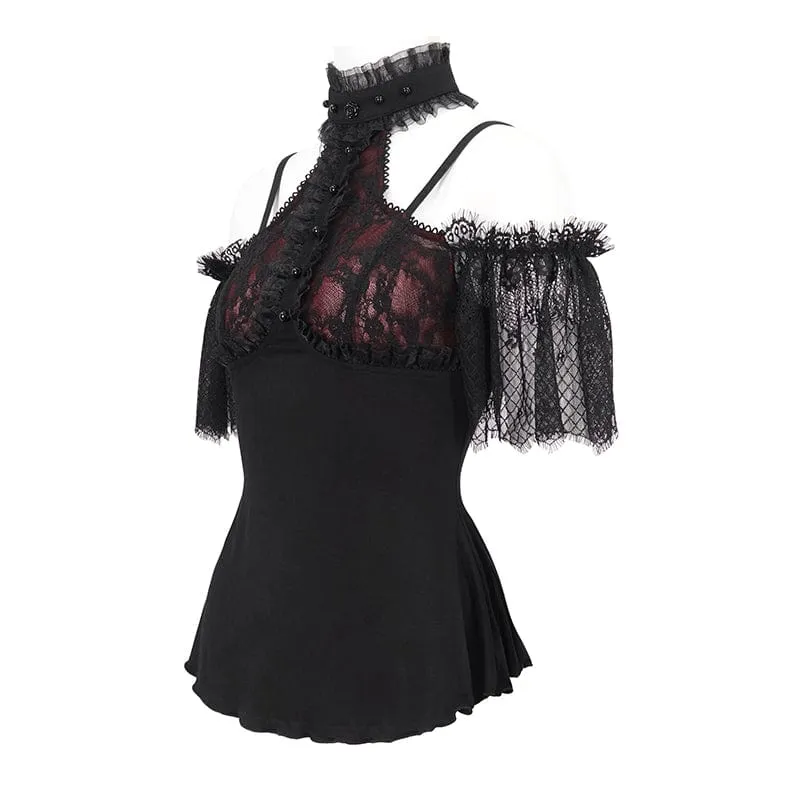Gothic schulterfreies Spitzenspleißhemd für Damen