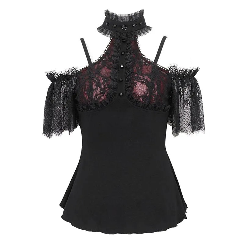 Gothic schulterfreies Spitzenspleißhemd für Damen