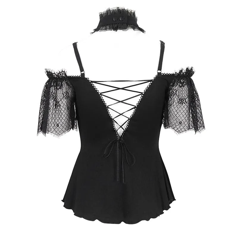 Gothic schulterfreies Spitzenspleißhemd für Damen