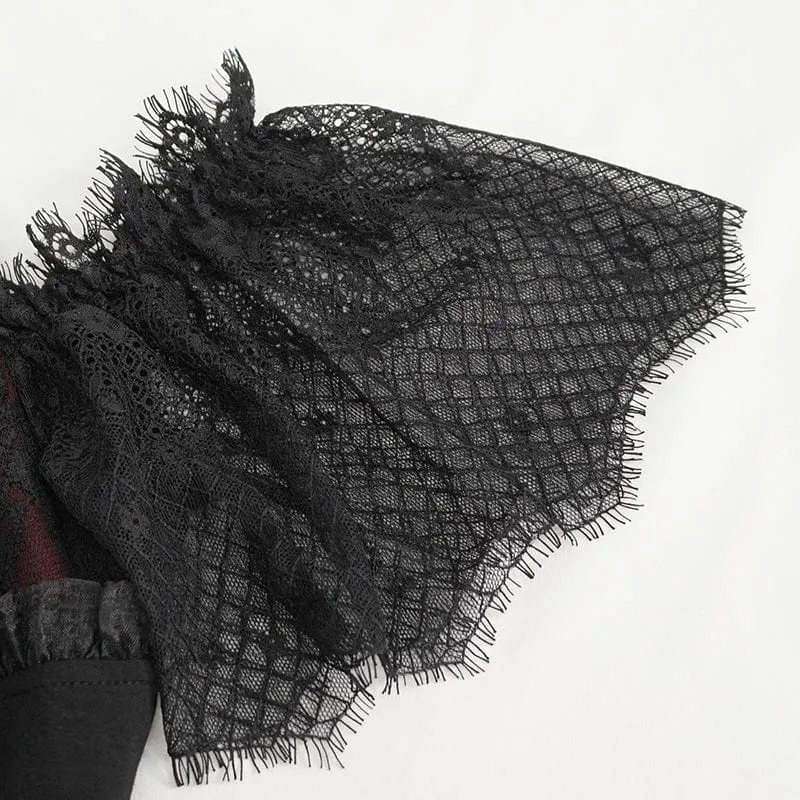 Gothic schulterfreies Spitzenspleißhemd für Damen