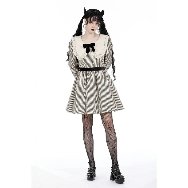 Gestreiftes Kleid mit Vintage-Puppenkragen für Damen