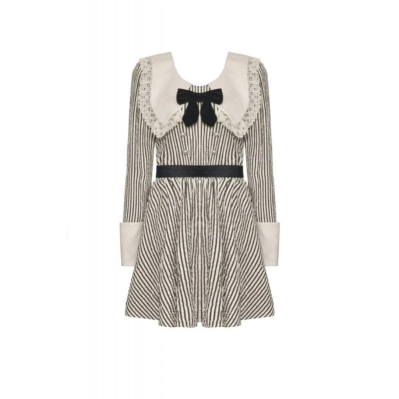 Gestreiftes Kleid mit Vintage-Puppenkragen für Damen