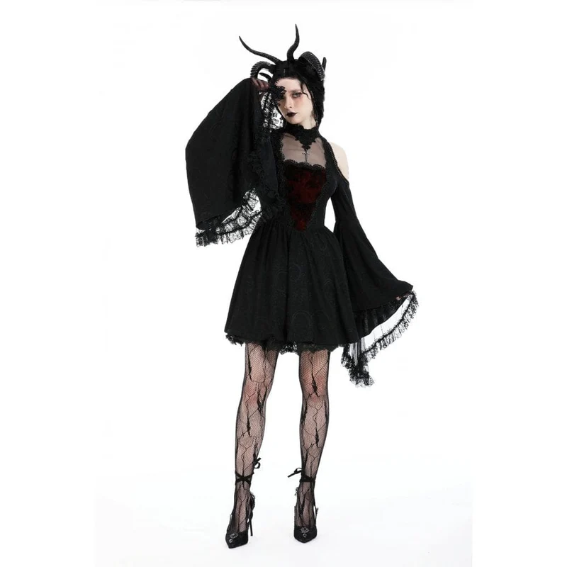 Gothic-Kleid für Damen mit schulterfreiem Spitzeneinsatz, Abschlusskleid